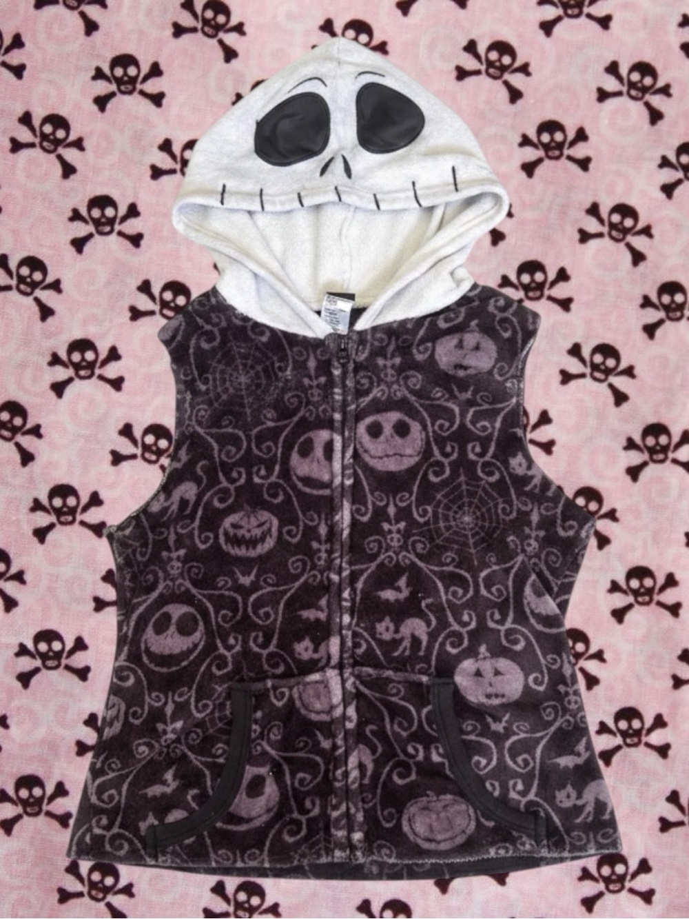 Disney Nightmare Before Christmas Jack Skellington Fleece Hooded Vest XS